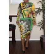 Lovely Fashion Printed Slim Green Twilled Satin Kn