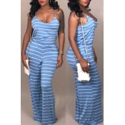 Lovely Casual Striped Blue One-piece Jumpsuit