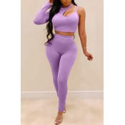 Lovely Sexy Skinny Purple Two-piece Pants Set