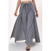 Lovely Trendy Striped Loose Grey Cotton Pants