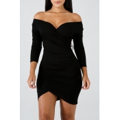 Lovely Casual Long Sleeves Slim Black Mini Dress