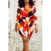 Lovely Euramerican Color-lump Patchwork Red Knee L