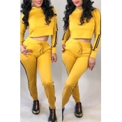 Lovely Casual Hooded Collar Yellow Two-piece Pants