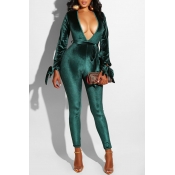 Lovely Elegant Hollowed-out Skinny Green One-piece