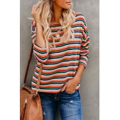 Lovely Casual Long Sleeves Striped Multicolor T-sh