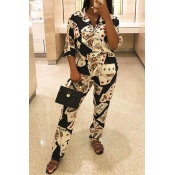 Lovely Chic Printed Black Two-piece Pants Set