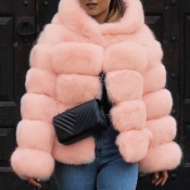 Lovely Euramerican Luxury Pink Faux Fur Coat