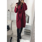 Lovely Trendy Long Sleeves Lace-up Wine Red Trench