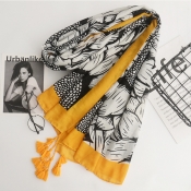 Lovely Casual Patchwork Yellow Cotton Scarves