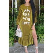 Lovely Sweet Flare Sleeves Gold Ankle Length Dress