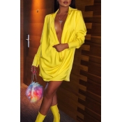 Lovely Chic Deep V Neck Long Sleeves Yellow Mini D