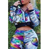 Lovely Casual Sequined Decorative Multicolor Jacke