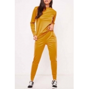 Lovely Casual Pockets Design Yellow Twilled Satin 