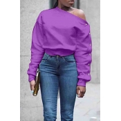 Lovely Trendy Long Sleeves Purple Sweatshirt Hoodi