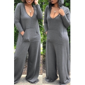 Lovely Euramerican Hooded Collar Loose Grey One-pi