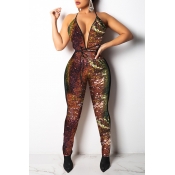 Lovely Sexy Backless Multicolor Sequined One-piece