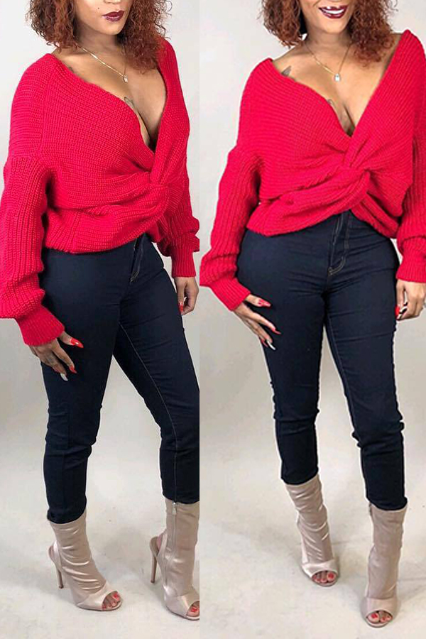 Lovely Fashion Both Sides Cross Red Sweaters