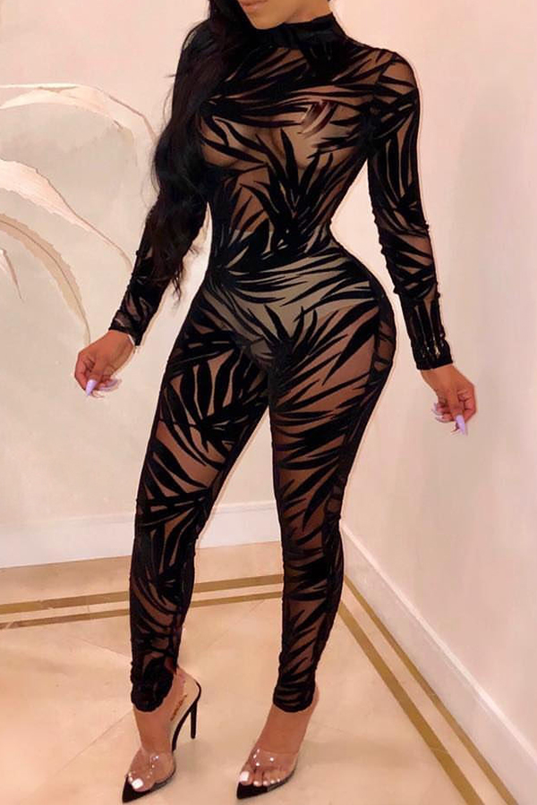 Lovely Sexy Gauze Black Blending One-piece Jumpsuit