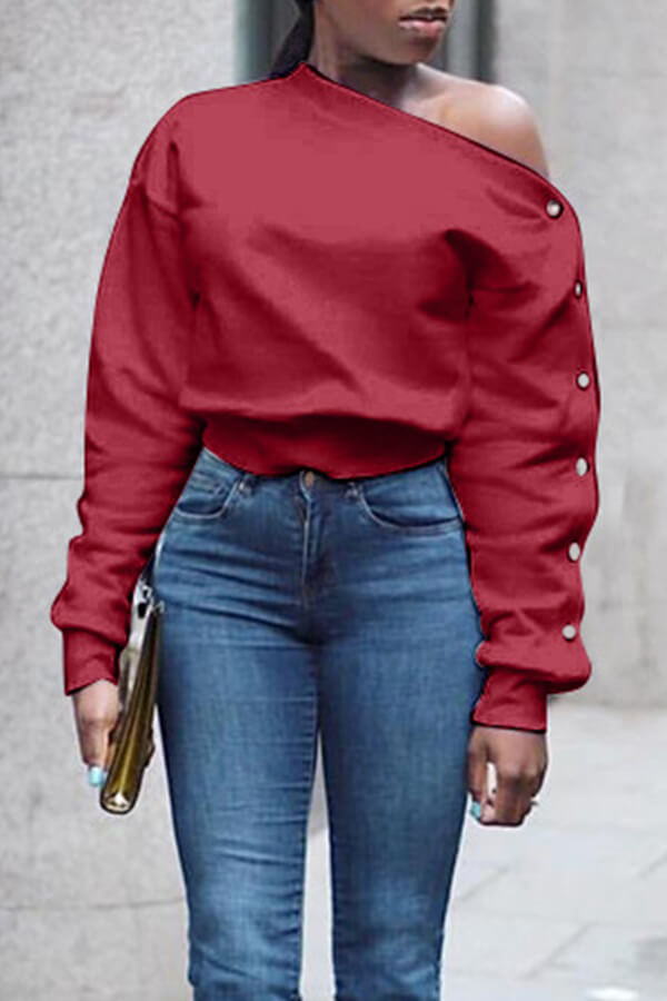 Lovely Trendy Long Sleeves Wine Red Sweatshirt Hoodie