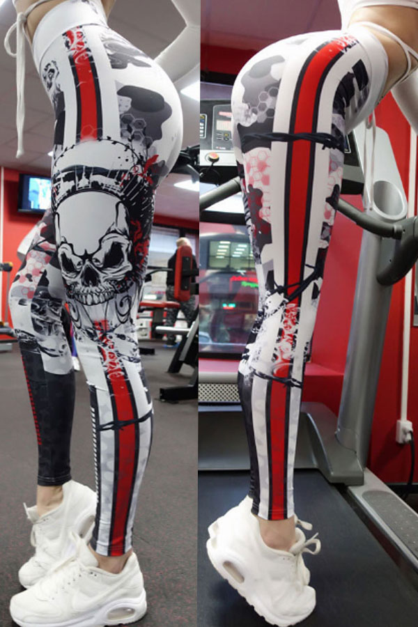 Lovely Sportswear Skull Printed White Leggings