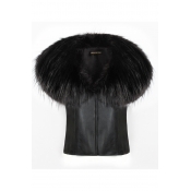 Lovely Casual Black Faux Fur Vests