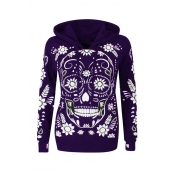 Lovely Casual Skull Printing Purple Cotton Hoodies