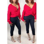 Lovely Fashion Both Sides Cross Red Sweaters