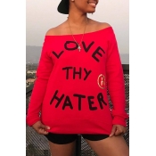 Lovely Casual Letters Printed Red Cotton Hoodies