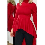 Lovely Casual Asymmetrical Red Twilled Satin T-shi