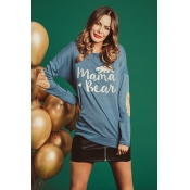 Lovely Casual Letters Printed Blue Modal T-shirt