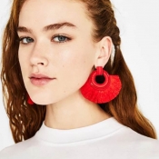Lovely Fashion Tassel Hand Knitting Red Earring