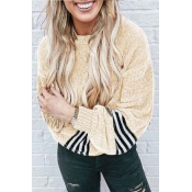 Lovely Chic Striped Patchwork Apricot Velvet Sweat