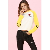 Lovely Casual Embroidery Patchwork Yellow Hoodies