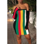 Lovely Sexy Multicolor Striped Twilled Satin Mini 