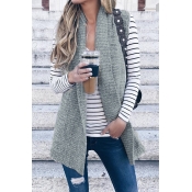 Lovely Casual Grey Knitting Long Vests