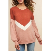 Lovely Casual Long Sleeves Patchwork Brick Red Swe