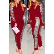 Lovely Casual Sequined Decorative Red Two-piece Pa