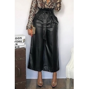 Lovely Casual Loose Black PU Pants
