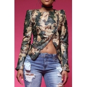Lovely Chic Camouflage Leather Coat