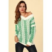 Lovely Casual Striped Green Sweaters