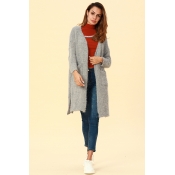 Lovely Casual Pockets Grey Blending Cardigan Sweat