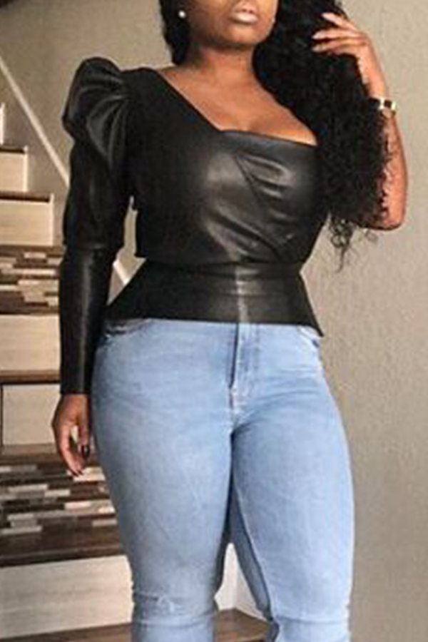 Lovely Sweet Dew Shoulder Black Blouses