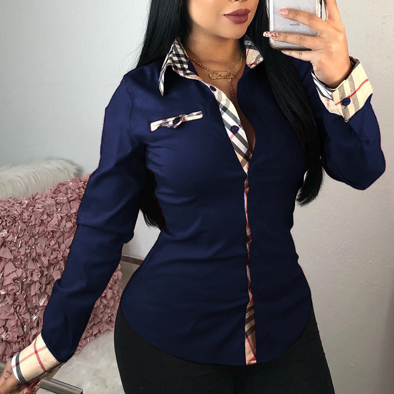Lovely Casual Patchwork Royal Blue Cotton Shirts