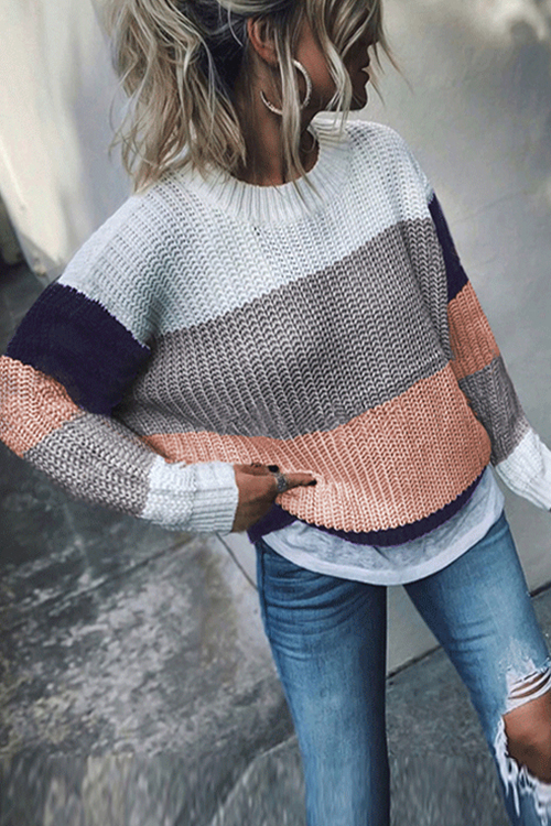Lovely Chic Patchwork Dark Blue Acrylic Sweaters