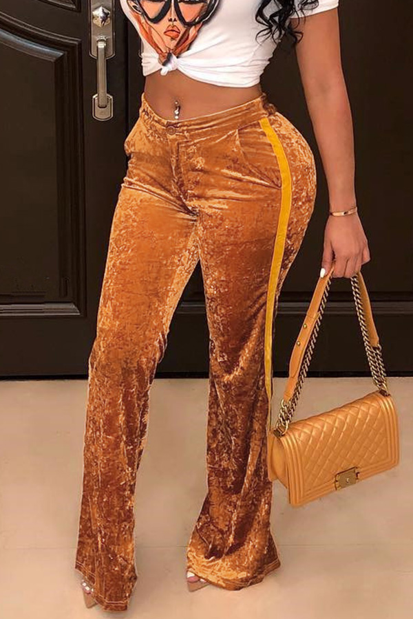 Lovely Casual Patchwork Gold Pants