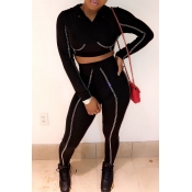 Lovely Casual Hooded Collar Black Twilled Satin Tw