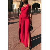 Lovely Trendy Slit Red Blending One-piece Jumpsuit