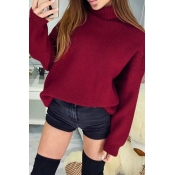 Lovely Casual Turtleneck Red Knitting Sweaters