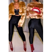 Lovely Sweet Patchwork Gold Faux Fur Jacket