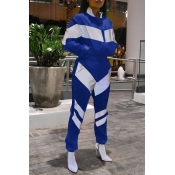 Lovely Casual Color-block Patchwork Royal Blue Two